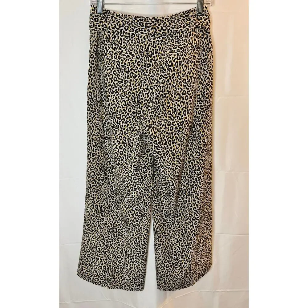 J.Crew Wide-leg cropped pant in leopard-print 100% silk sz. 4
